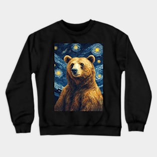 Adorable Bear Animal Painting in a Van Gogh Starry Night Art Style Crewneck Sweatshirt